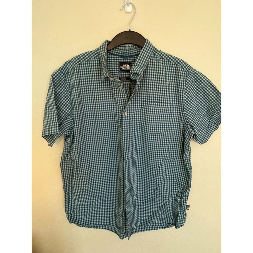 The North Face Mens Teal Gingham Short Sleeve Button Up Shirt XL A3G4C SP18